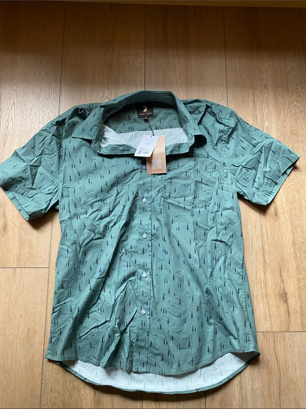 Men's Short-Sleeve Casual Button-Down Shirt in Teal Green